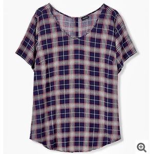 Torrid Abbey Plaid Button-Back Gauze Top - Navy & Pink